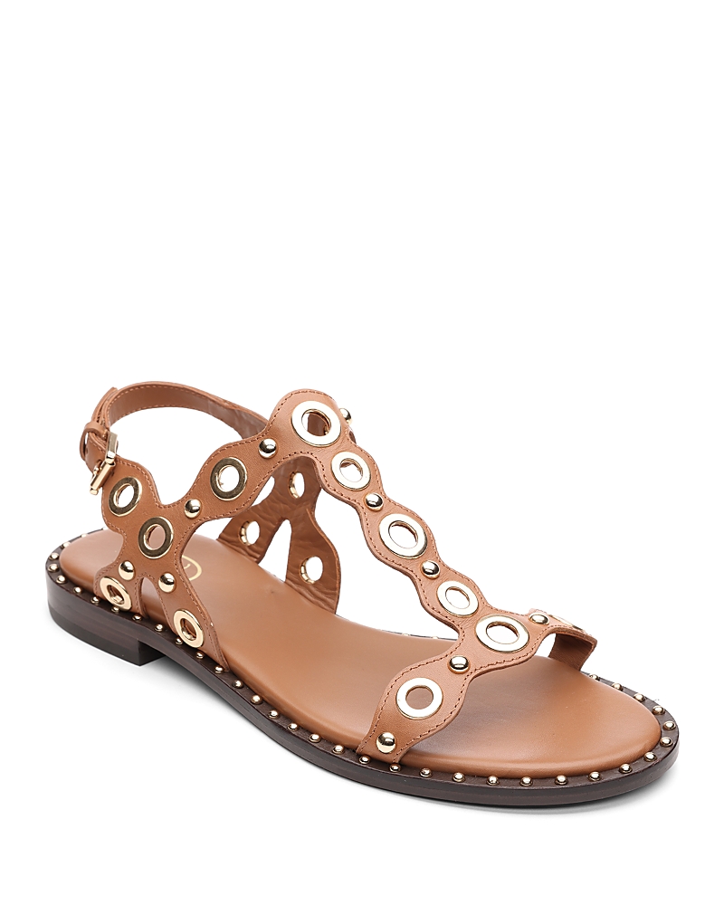 Ash Cinnamon Leather Studded Flat Sandals In Cinnamon