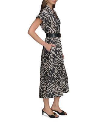 Printed Button Front Midi Dress