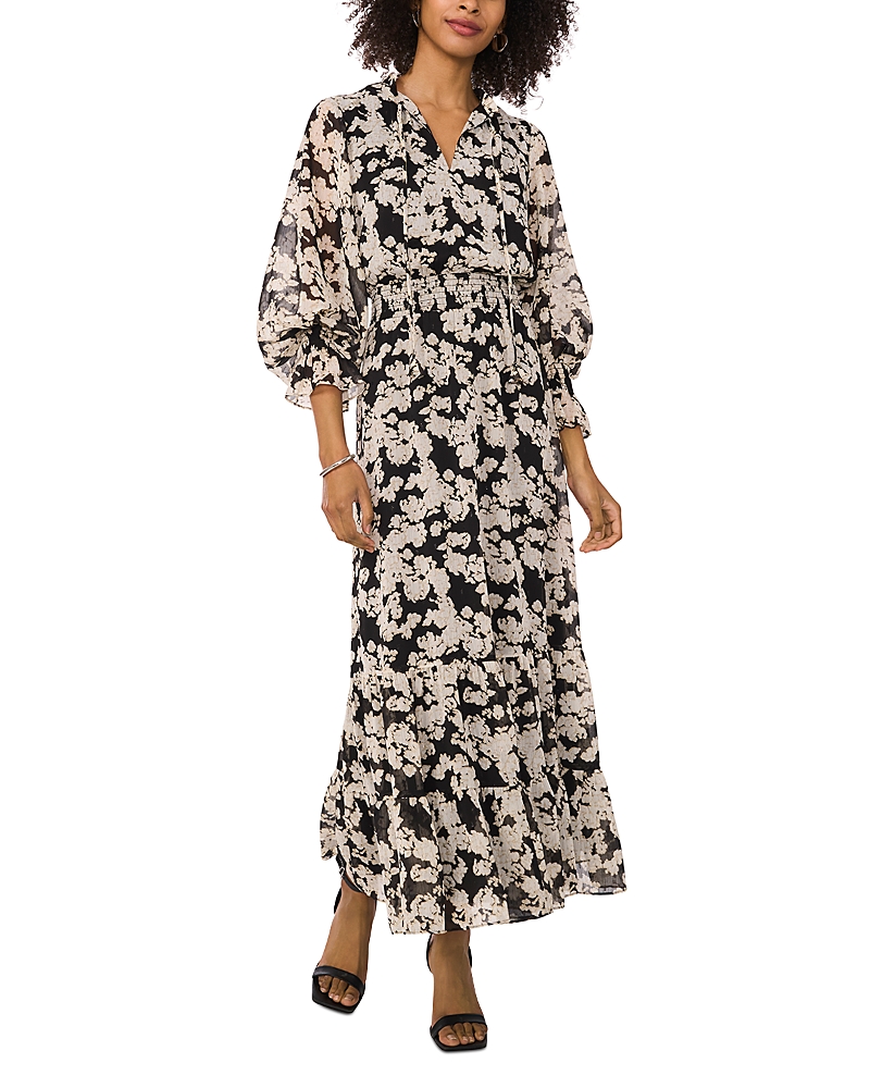 Shop Vince Camuto Floral Smocked Maxi Dress In Rich Black