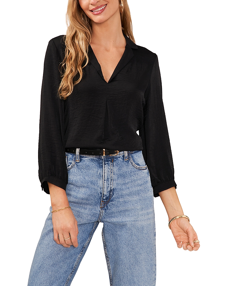 Vince Camuto Pleat Front Satin Shirt In Rich Black