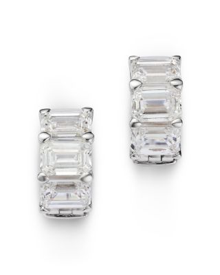 Certified Lab Grown Diamond Emerald Cut Huggie Hoop Earrings in 18K White Gold, 5.0 tcw