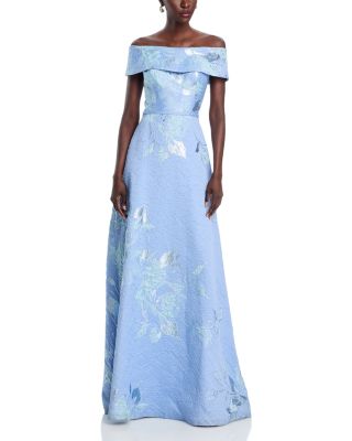 Off-the-Shoulder Metallic Floral Jacquard Gown