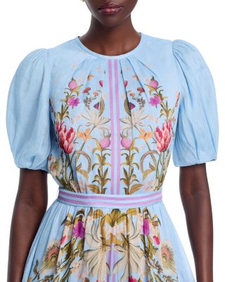 Silk Linen Floral Puff Sleeve Dress