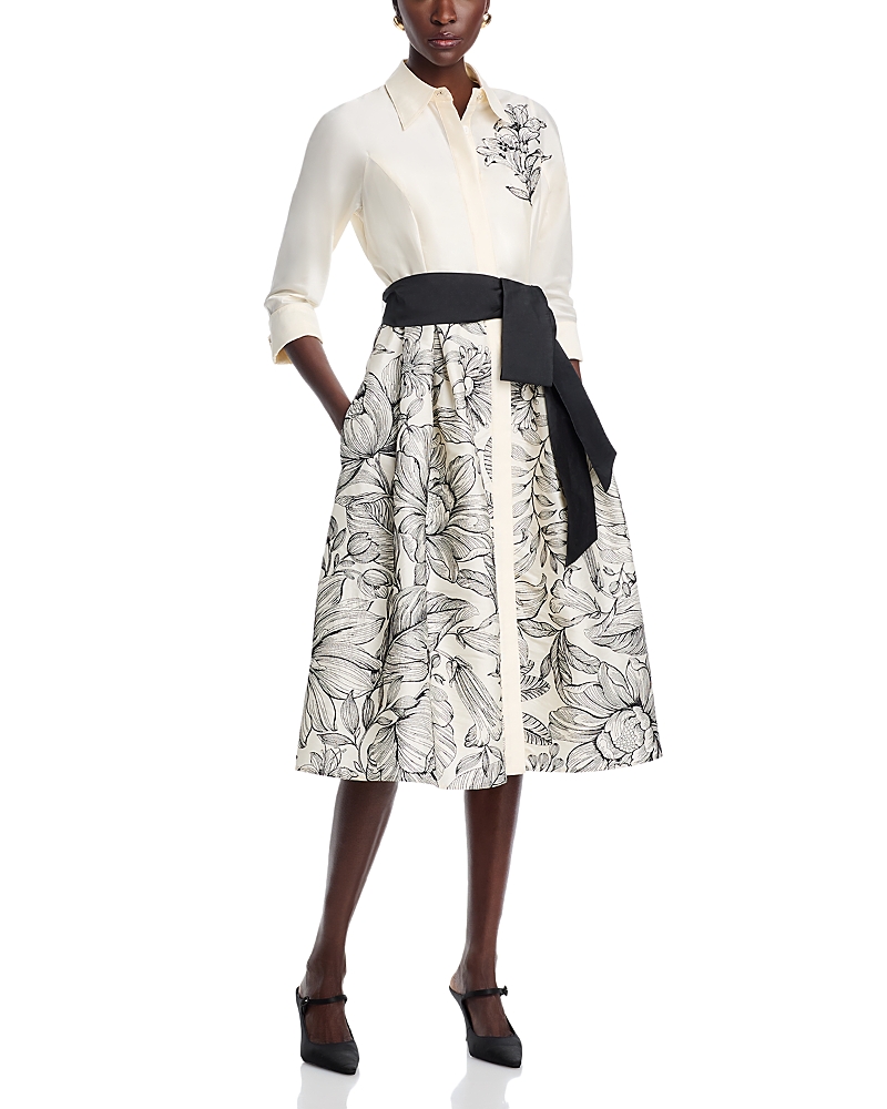Teri Jon By Rickie Freeman Floral Embroidered Shirt Dress