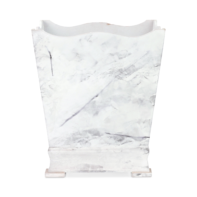 Vietri Florentine Wooden Accessories Marble Look Waste Basket In White