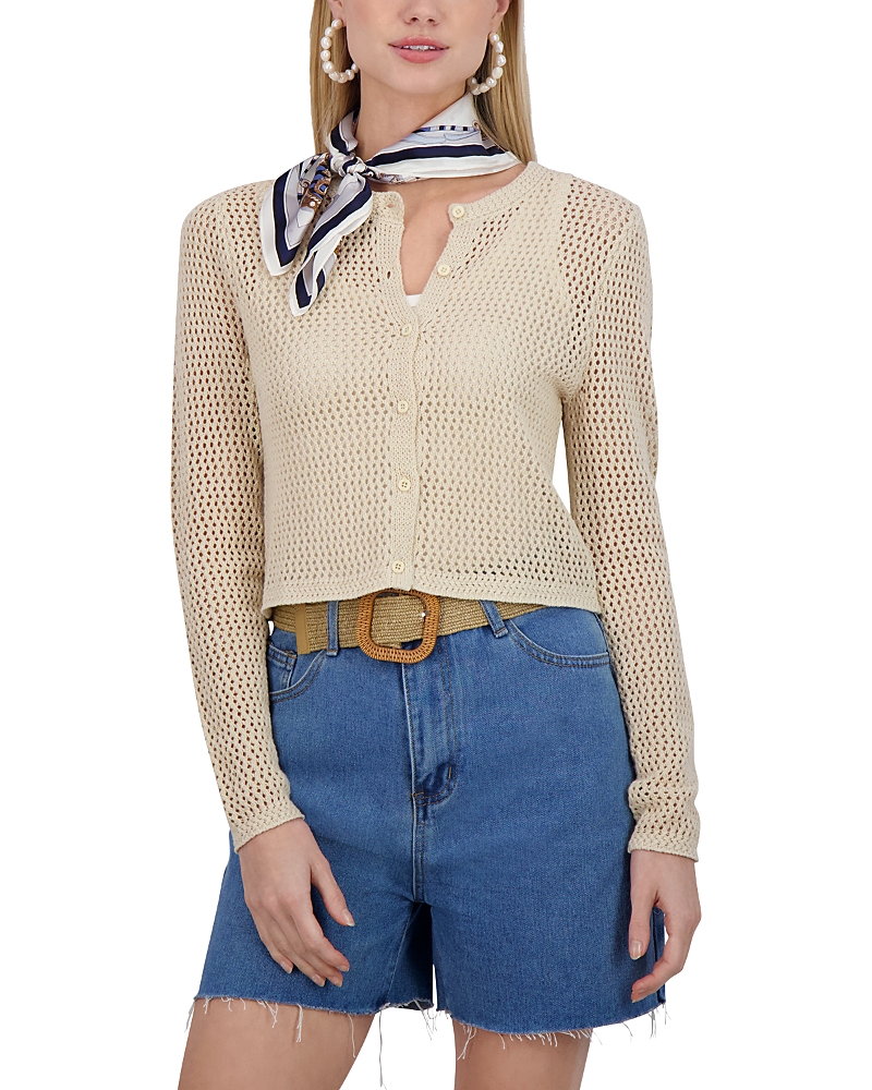 Point Wide Knit Cardigan In Ecru