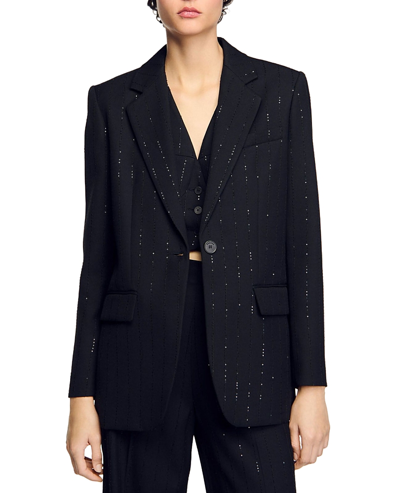 Sandro Sequin Suit Jacket In Black