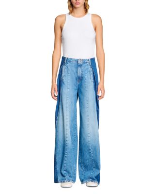High Rise Contrast Panel Jeans in Blue Jean