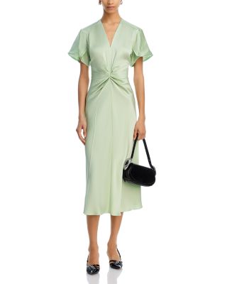 Satin Twist Front Midi Dress