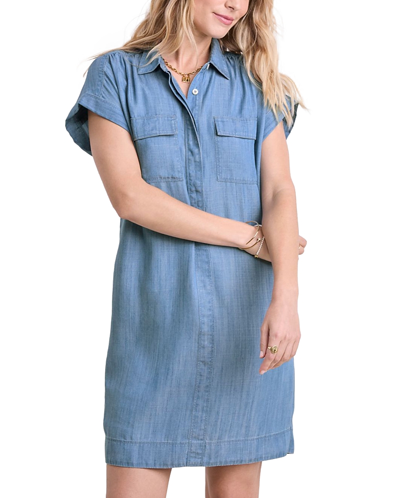 Vineyard Vines Cotton Chambray Utility Shirt Dress In Blue