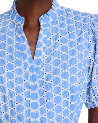 Eyelet Puff Sleeve Fit &amp; Flare Dress