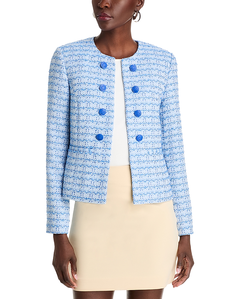 T Tahari Tweed Open Front Blazer In Water Drop