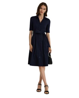 Cotton Blend Elbow Sleeve Shirt Dress