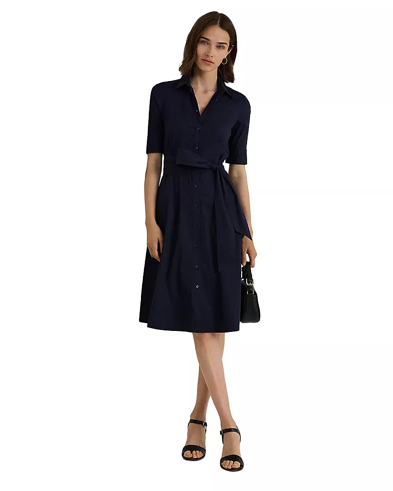 Lauren Ralph Lauren Cotton Blend Elbow Sleeve Shirt Dress