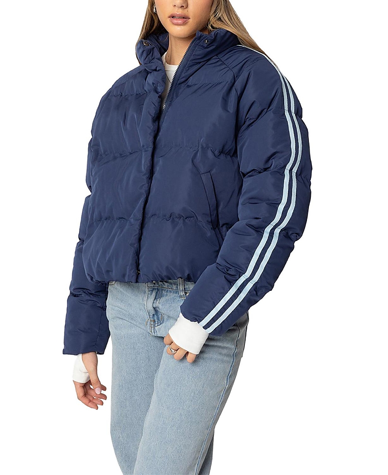 Edikted Sherry Side Stripe Puffer Jacket In Navy
