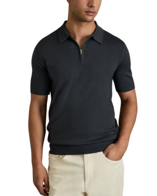 REISS - Maxwell Short Sleeve Half Zip Merino Wool Polo