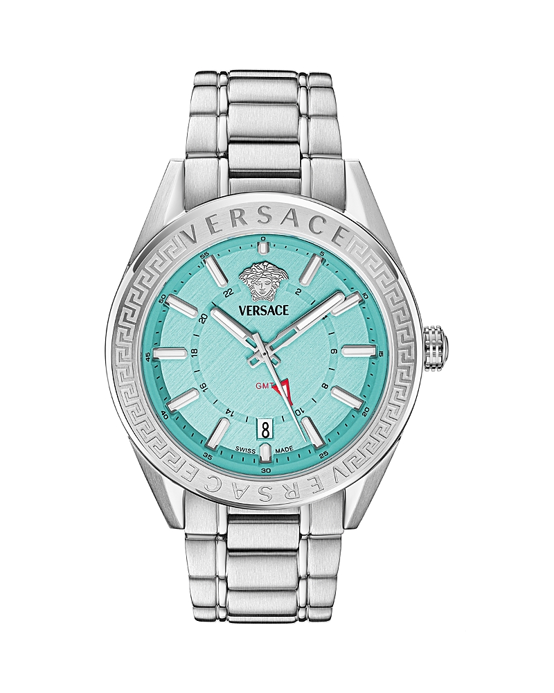 Versace V-code Gmt Watch, 42mm In Blue/silver