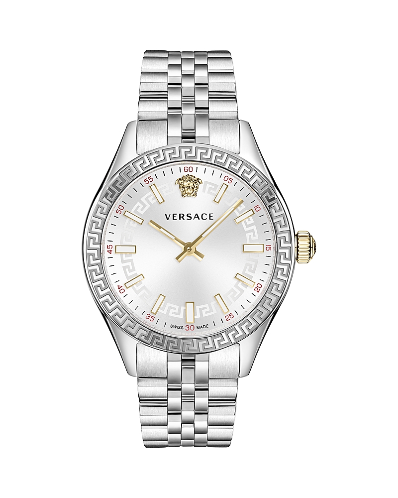 Versace Women's Hellenyium Silver Stainless Steel Bracelet Watch, 36mm In Two Tone