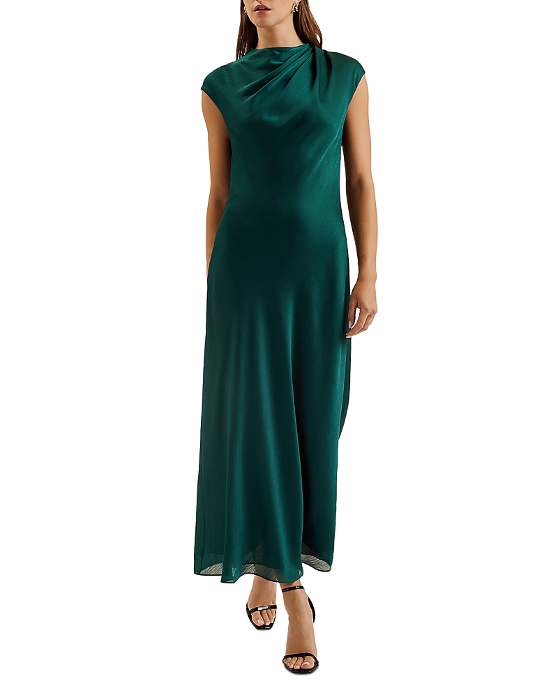 TED BAKER RIMINI DRAPED NECK MIDI DRESS