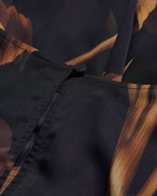 Printed Tie Waist Frill Sleeve Mini Dress