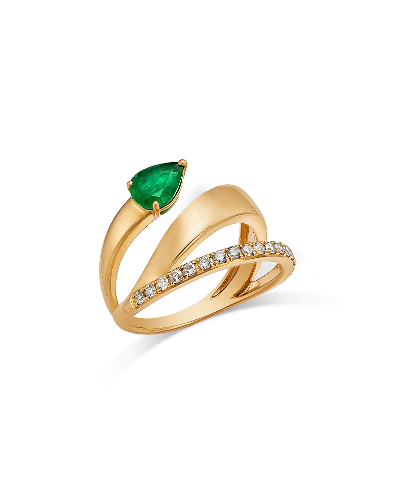 Bloomingdale's Fine Collection Emerald & Diamond Bypass Ring In 14k Yellow Gold In Gold