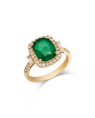 Bloomingdale's Fine Collection - Emerald & Diamond Halo Ring in 14K Yellow Gold