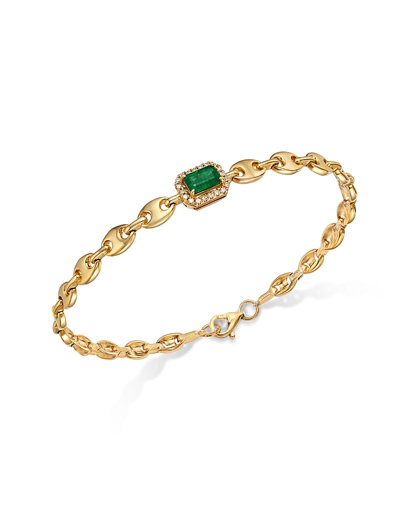 Bloomingdale's Fine Collection Emerald & Diamond Mariner Link Bracelet In 14k Yellow Gold In Green/gold