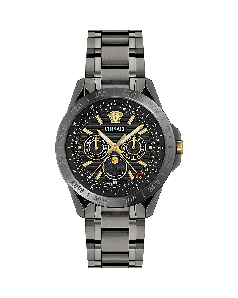 Versace V-galaxy Moonphase Watch, 43mm In Black/black