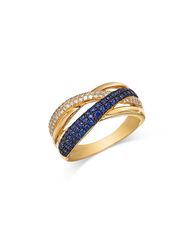 Bloomingdale's Fine Collection Blue Sapphire & Diamond Crossover Ring In 14k Yellow Gold In Gold