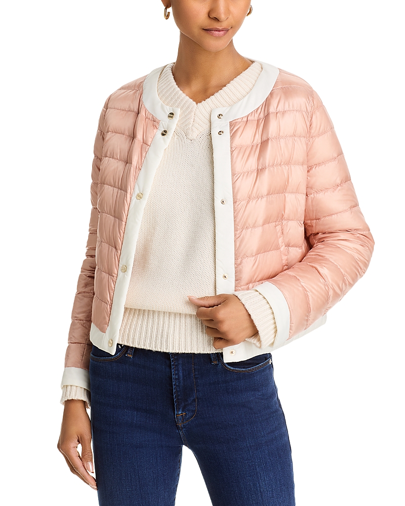 Herno Matte Trim Quilted Short Jacket In Rose Pink/white
