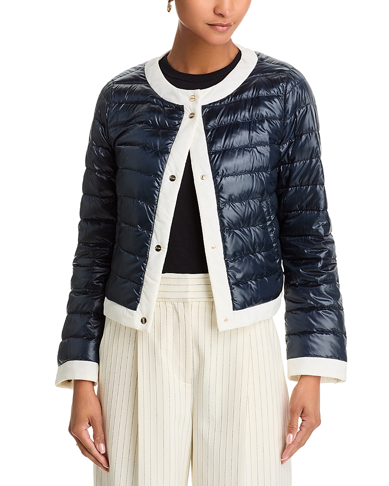 Herno Contrast Trim Quilted Nylon Down Jacket In Navy/white