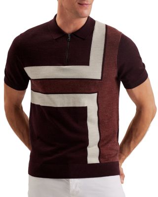 Color Block Short Sleeve Zipper Polo Sweater
