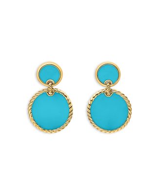 18K Yellow Gold DY Elements&reg; Double Drop Earrings with Turquoise