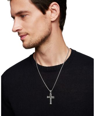 Men's Chevron Cross Pendant in Sterling Silver, 40mm