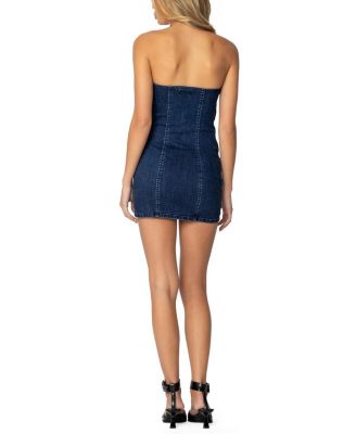 Ruched Strapless Denim Mini Dress
