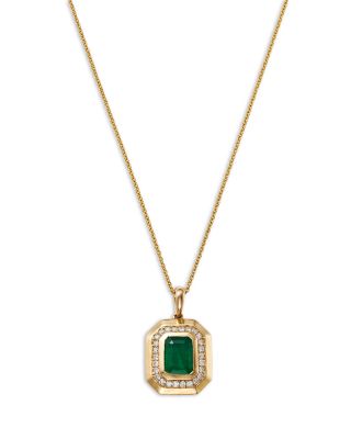 Bloomingdale's Fine Collection - Emerald & Diamond Halo Pendant Necklace in 14K Yellow Gold, 18"