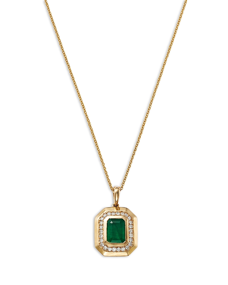 Bloomingdale's Fine Collection Emerald & Diamond Halo Pendant Necklace in 14K Yellow Gold, 18