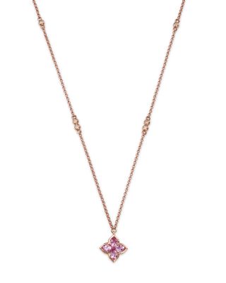 Bloomingdale's Fine Collection - Pink Sapphire & Diamond Flower Pendant Necklace in 14K Rose Gold, 18"