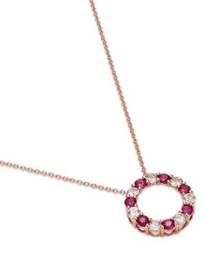 Ruby & White Sapphire Circle Pendant Necklace in 14K Rose Gold, 18"