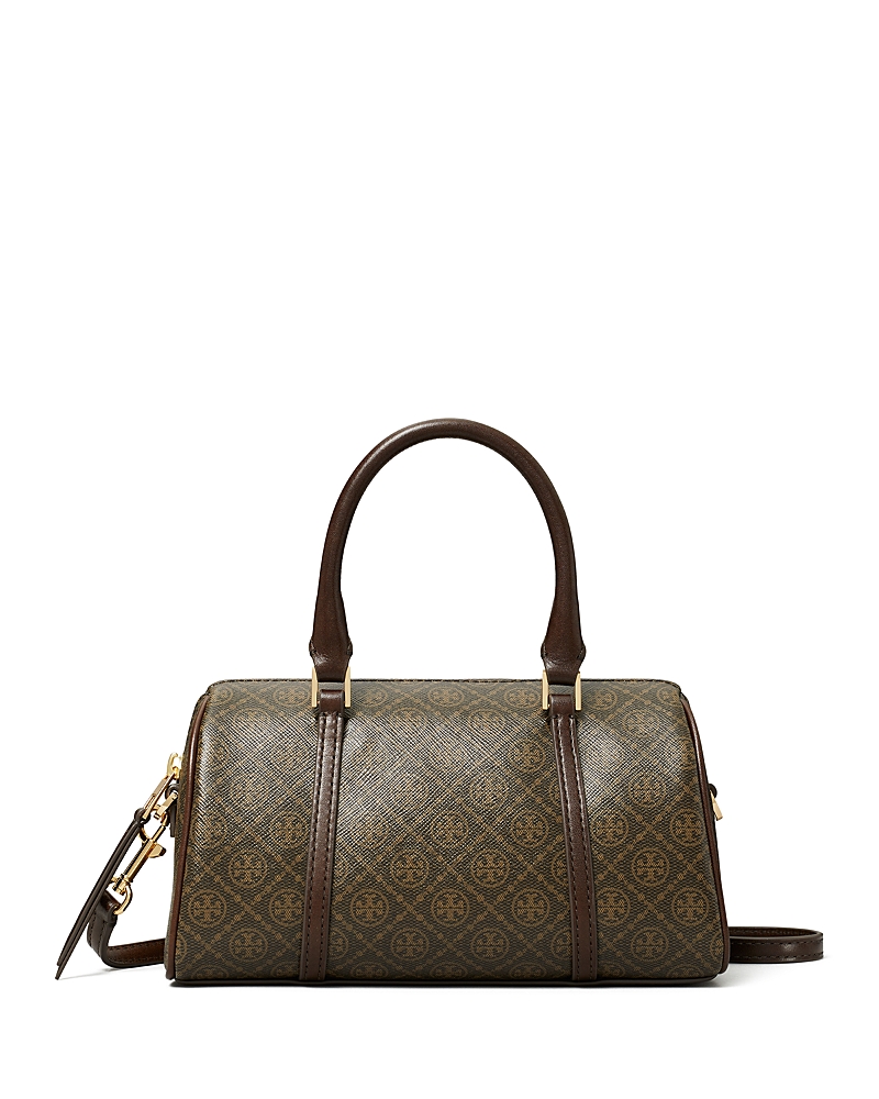 Tory Burch T Monogram Coated Canvas Mini Barrel Bag In Coated Canvas French Press