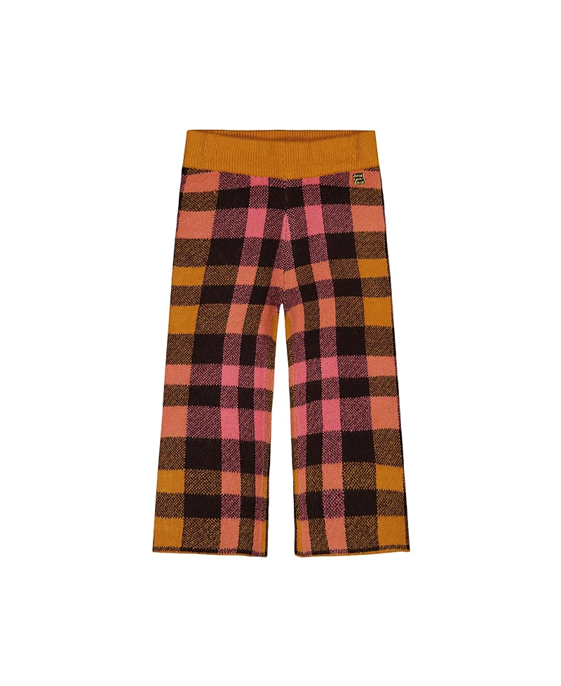 Deux Par Deux Girl's Cropped Wide Leg Pant Plaid Magenta And Brown In Plaid Pink Brown