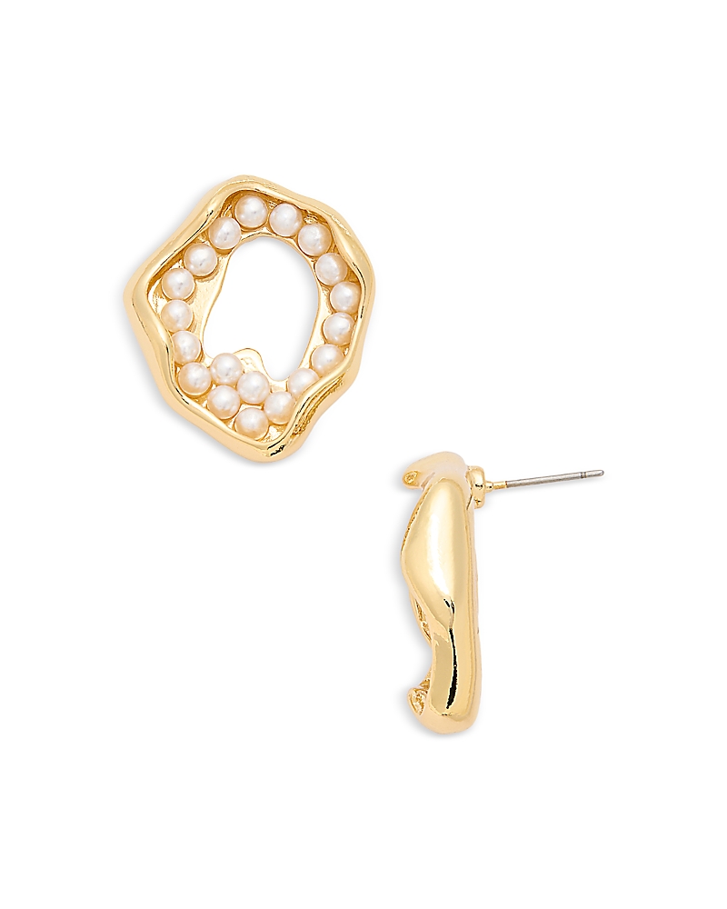 Shop Aqua Imitation Pearl Wavy Open Circle Statement Earrings - Exclusive In Gold