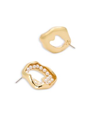 Imitation Pearl Wavy Open Circle Statement Earrings - Exclusive