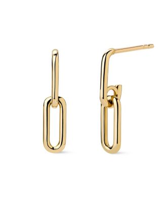  Solid Yellow Gold Oval Links Drop Earrings