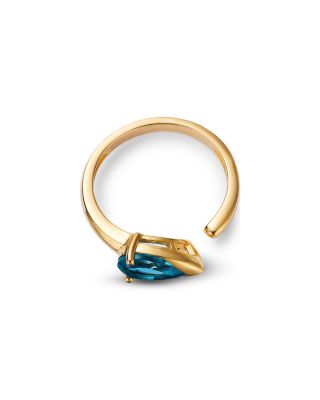 London Blue Topaz Pear Cuff Ring in 14K Yellow Gold