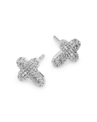 Diamond Cross Stud Earrings in 14K White Gold, 0.27 tcw