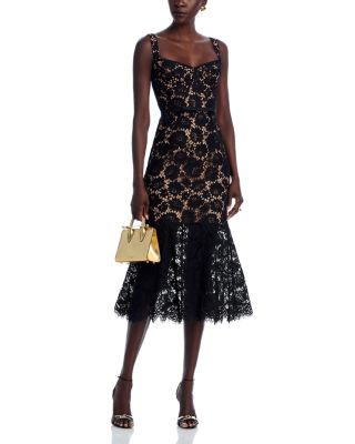 Black Fine Lace Midi Dress