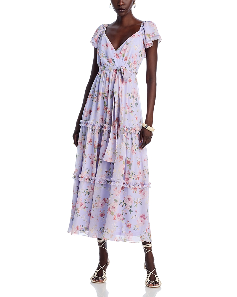 AQUA FLORAL FLUTTER SLEEVE MAXI DRESS - EXCLUSIVE