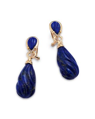 Lapis & Diamond Drop Earrings in 14K Yellow Gold