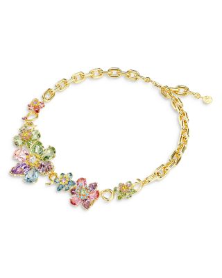 Idyllia Mixed Cut Multicolor Crystal Flower Statement Necklace, 14.875-16.875"